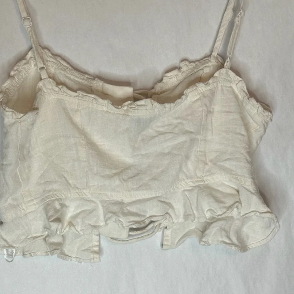 Princess Polly Daphne Linen Spaghetti Strap Ruffle Crop Top in US Size 10